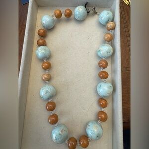 Elegant Blue and Brown Beaded Necklace